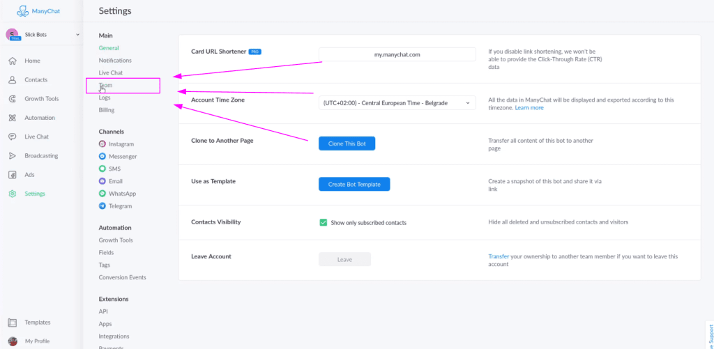 How to add a new team member to ManyChat - step 2